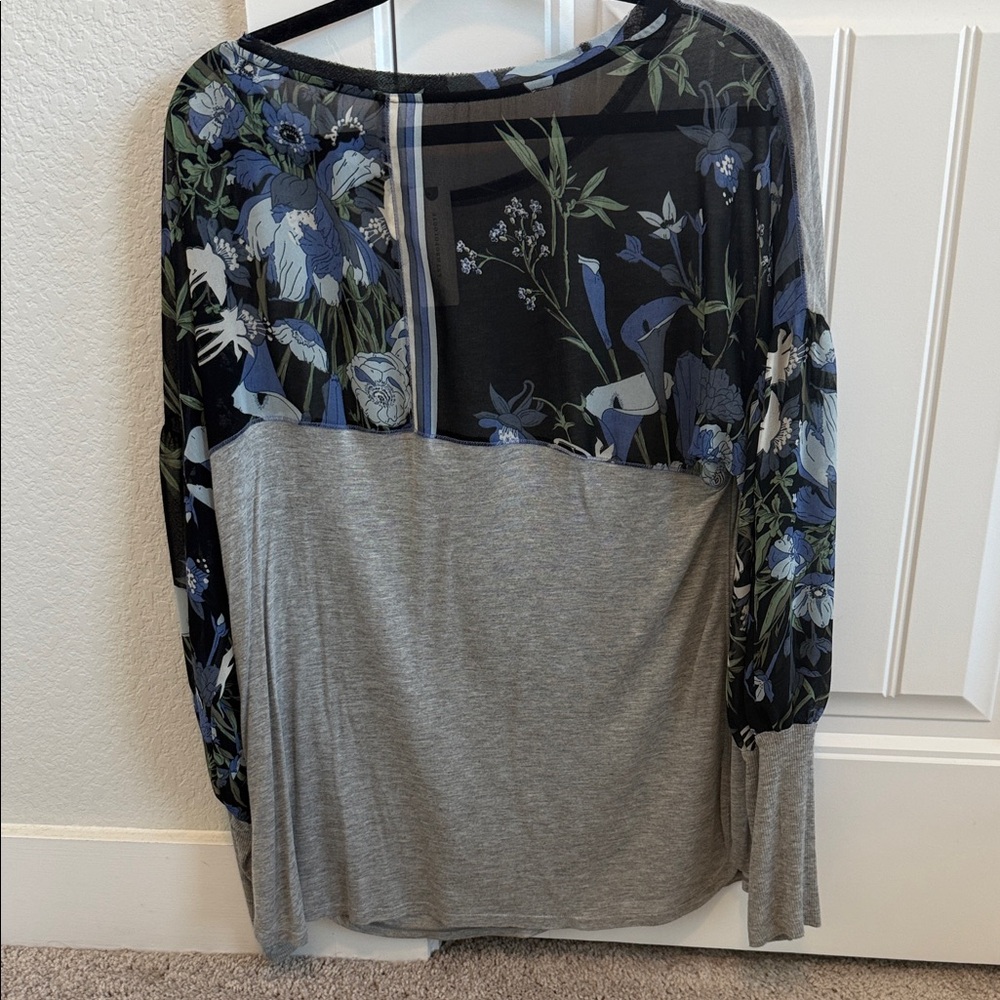 Anthropologie Tiny Brand Gray and Black Floral Women's Top